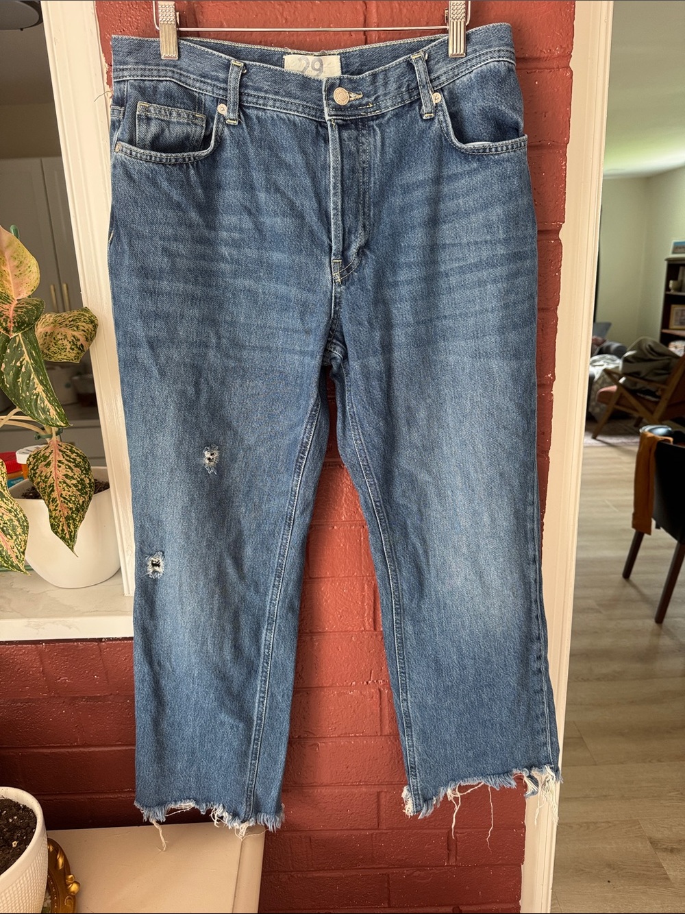 We The Free Free People Cropped Distressed Straight Leg Blue Jeans Size 29